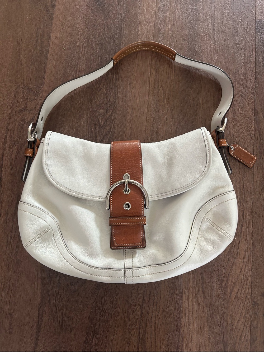 Coach white and brown leather soho shoulder bag